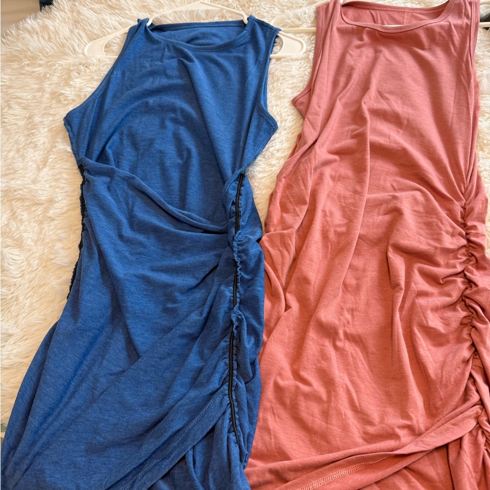 Hollister Blue and Coral Ruched Dresses